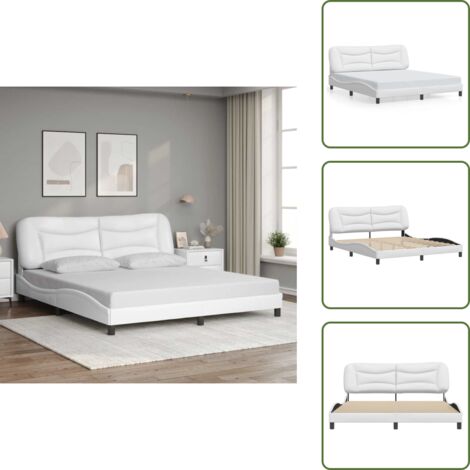 Letto con testiera in compensato - vidaXL Giroletto senza Materasso Hvar Bianco 180x200 cm in Similpelle - Letto con testiera in legno