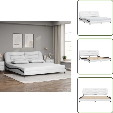 Letto con testiera in compensato - vidaXL Giroletto senza Materasso Hvar Bianco e Nero 200x200 cm in Similpelle - Letto con testiera in legno