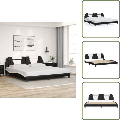 Letto con testiera in compensato - vidaXL Giroletto Viana senza Materasso Bianco e Nero 200x200 cm in Similpelle - Letto con testiera in legno