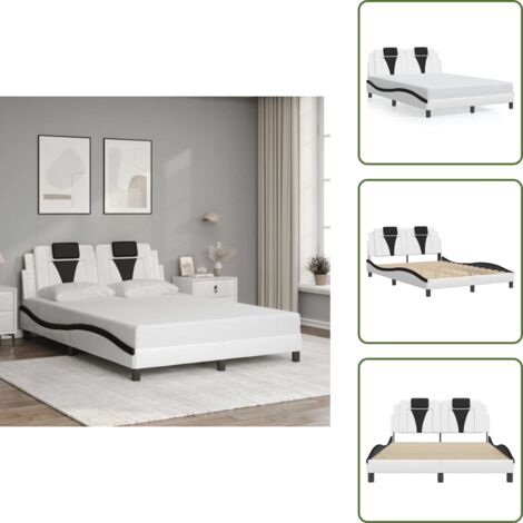 Letto con testiera in compensato - vidaXL Giroletto Viana senza Materasso Nero e Bianco 140x200 cm in Similpelle - Letto con testiera in legno