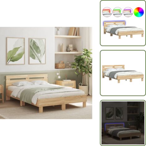 Letto con testiera in legno - vidaXL Giroletto con Testiera e LED Rovere Sonoma 120x200 cm - Letto con doghe in compensato
