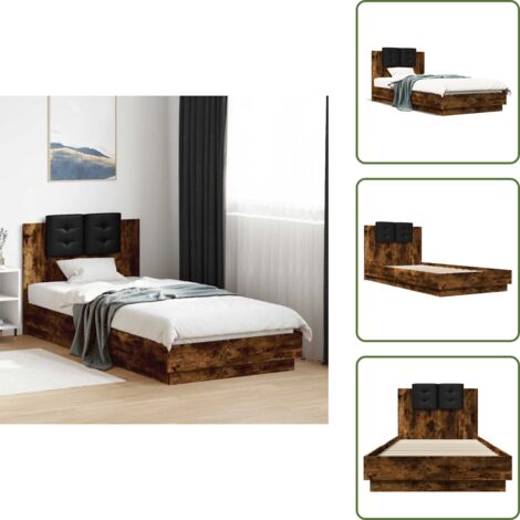 Letto con testiera in legno - vidaXL Giroletto con Testiera Rovere Fumo 90x200 cm Legno Multistrato - Letto con testiera in compensato