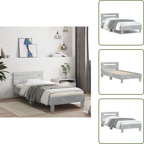 Letto con testiera in legno - vidaXL Giroletto Testiera Grigio Cemento 90x200 cm Legno Multistrato - Letto con testiera in compensato