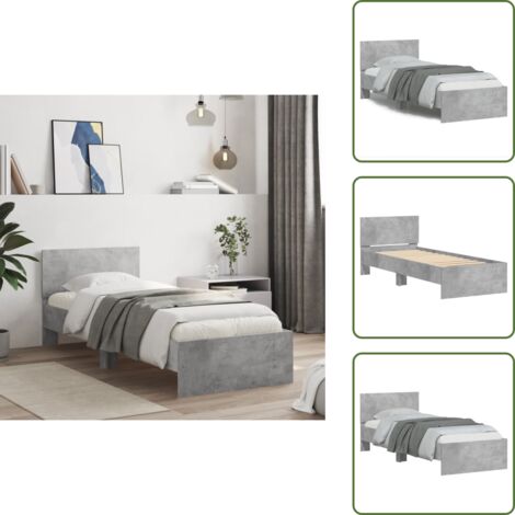 Letto con testiera in legno - vidaXL Giroletto Testiera Grigio Cemento 90x200 cm Legno Multistrato - Letto con testiera in compensato