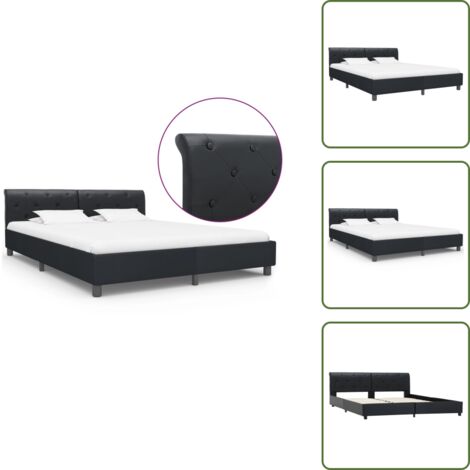 Letto con testiera in MDF - vidaXL Giroletto Nero in Similpelle 160x200 cm - Letto con gambe in acciaio