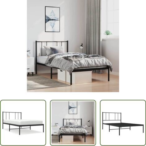 Letto con testiera in metallo -  Giroletto con Testiera in Metallo Nero 100x190 cm