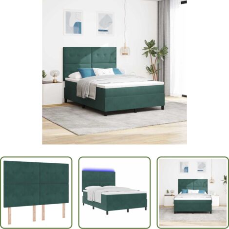 Letto con testiera LED -  Letto a Sorgente LED Verde Scuro 140 x 200 cm Velluto
