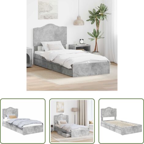 Letto con testiera -  Letto con Contenitore con testiera Grigio cemento 90 x 190 cm