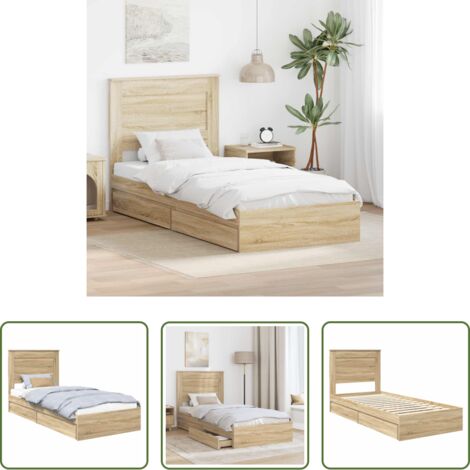 Letto con testiera -  Letto con Contenitore con testiera Rovere Sonoma 100 x 200 cm