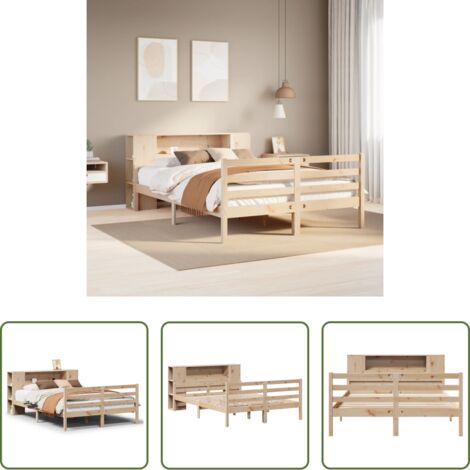 Letto con testiera -  Letto Libreria senza Materasso 135x190 cm in Legno di Pino