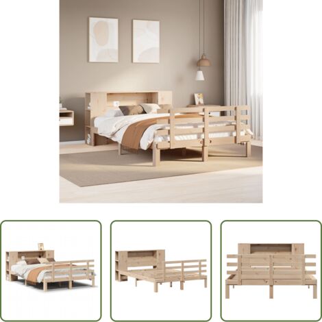 Letto con testiera -  Letto Libreria senza Materasso 135x190 cm in Legno di Pino