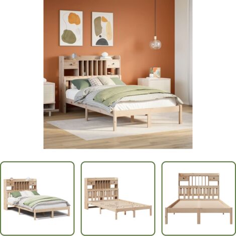 Letto con testiera -  Letto Libreria senza Materasso 135x190 cm in Legno di Pino