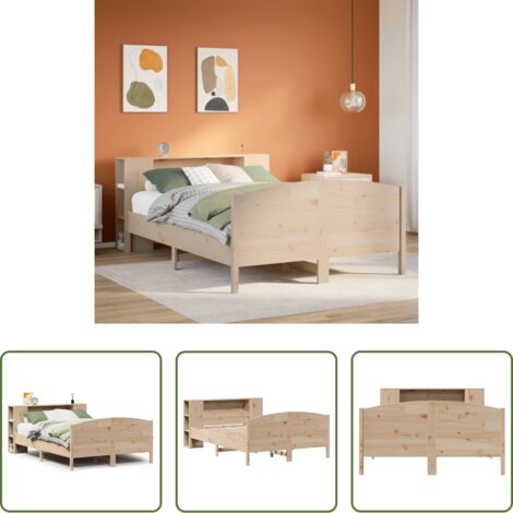Letto con testiera -  Letto Libreria senza Materasso 135x190 cm in Legno di Pino