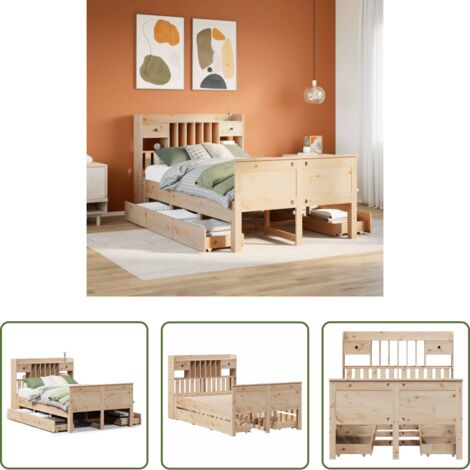 Letto con testiera -  Letto Libreria senza Materasso 135x190 cm in Legno di Pino
