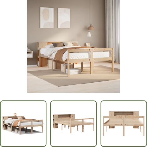 Letto con testiera -  Letto Libreria senza Materasso 135x190 cm in Legno di Pino