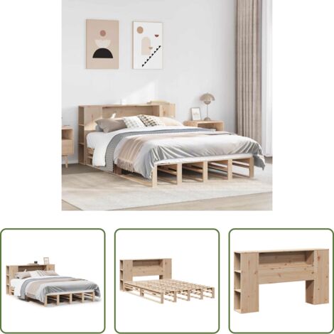 Letto con testiera -  Letto Libreria senza Materasso 135x190 cm in Legno Massello