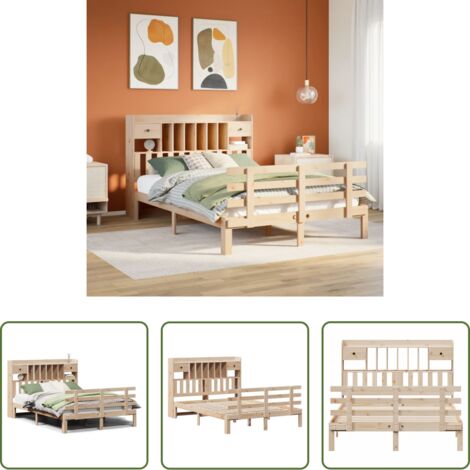 Letto con testiera -  Letto Libreria senza Materasso 140x190 cm in Legno di Pino