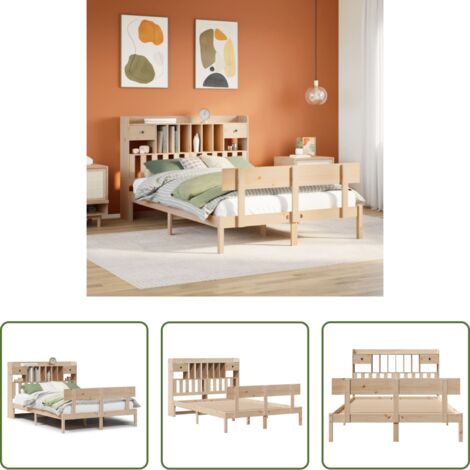 Letto con testiera -  Letto Libreria senza Materasso 140x190 cm in Legno di Pino