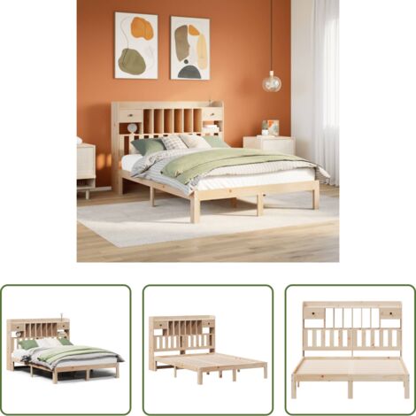 Letto con testiera -  Letto Libreria senza Materasso 140x190 cm in Legno di Pino