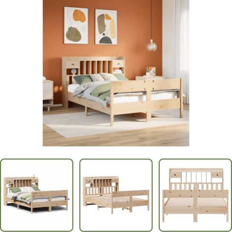 Letto con testiera -  Letto Libreria senza Materasso 140x200 cm in Legno di Pino