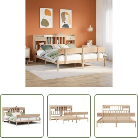 Letto con testiera -  Letto Libreria senza Materasso 180x200 cm in Legno di Pino