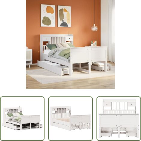 Letto con testiera -  Letto Libreria senza Materasso Bianco 135x190 cm Legno di Pino