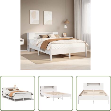 Letto con testiera -  Letto Libreria senza Materasso Bianco 140x190 cm Legno di Pino