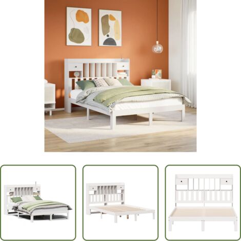 Letto con testiera -  Letto Libreria senza Materasso Bianco 140x190 cm Legno di Pino