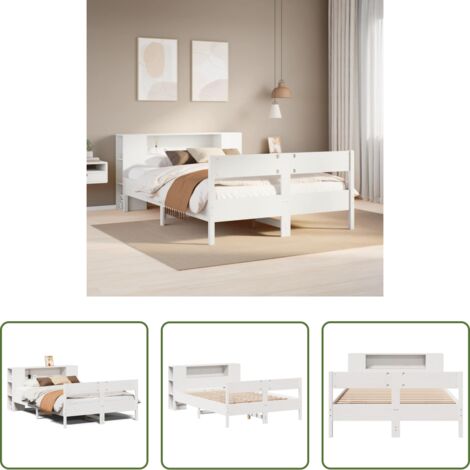 Letto con testiera -  Letto Libreria senza Materasso Bianco 140x190 cm Legno di Pino
