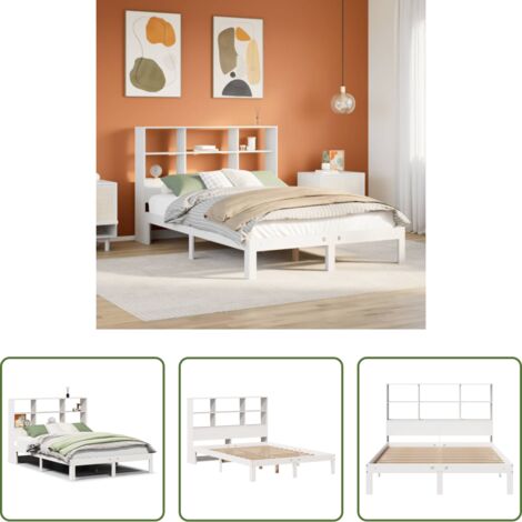 Letto con testiera -  Letto Libreria senza Materasso Bianco 140x190 cm Legno di Pino