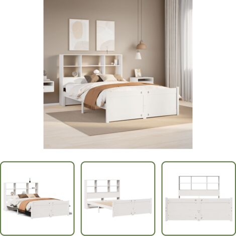 Letto con testiera -  Letto Libreria senza Materasso Bianco 140x190 cm Legno di Pino