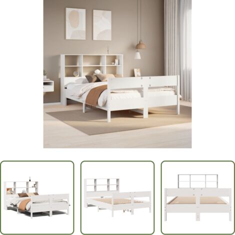 Letto con testiera -  Letto Libreria senza Materasso Bianco 140x190 cm Legno di Pino