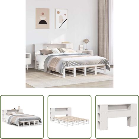 Letto con testiera -  Letto Libreria senza Materasso Bianco 140x190 cm Legno Massello