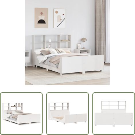 Letto con testiera -  Letto Libreria senza Materasso Bianco 140x190 cm Legno Massello
