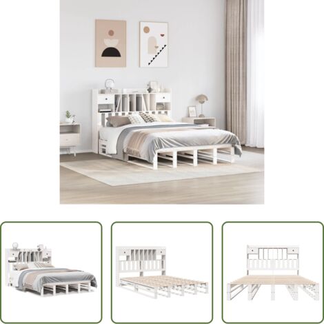 Letto con testiera -  Letto Libreria senza Materasso Bianco 140x200 cm Legno di Pino