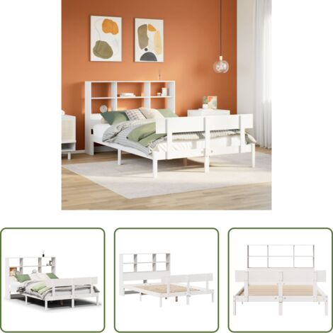 Letto con testiera -  Letto Libreria senza Materasso Bianco 140x200 cm Legno di Pino