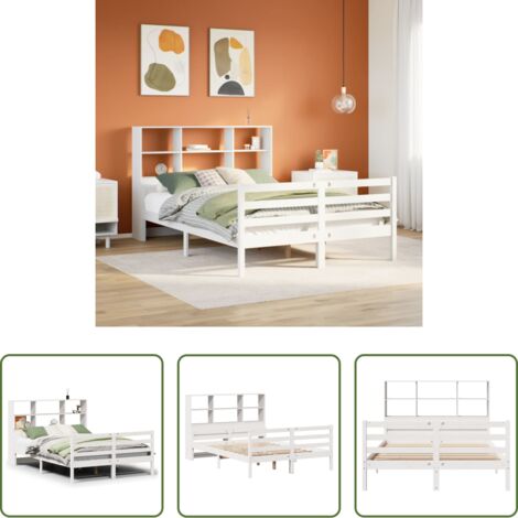 Letto con testiera -  Letto Libreria senza Materasso Bianco 140x200 cm Legno di Pino