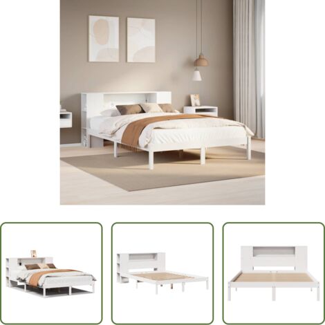 Letto con testiera -  Letto Libreria senza Materasso Bianco 140x200 cm Legno di Pino
