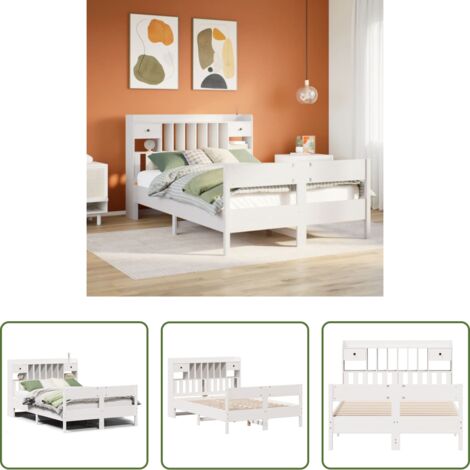 Letto con testiera -  Letto Libreria senza Materasso Bianco 140x200 cm Legno di Pino