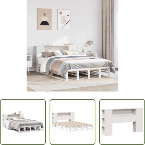 Letto con testiera -  Letto Libreria senza Materasso Bianco 140x200 cm Legno Massello