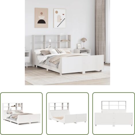 Letto con testiera -  Letto Libreria senza Materasso Bianco 140x200 cm Legno Massello