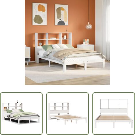 Letto con testiera -  Letto Libreria senza Materasso Bianco 160x200 cm Legno di Pino