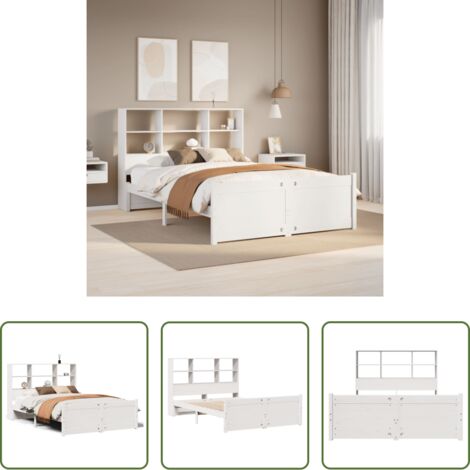 Letto con testiera -  Letto Libreria senza Materasso Bianco 160x200 cm Legno di Pino