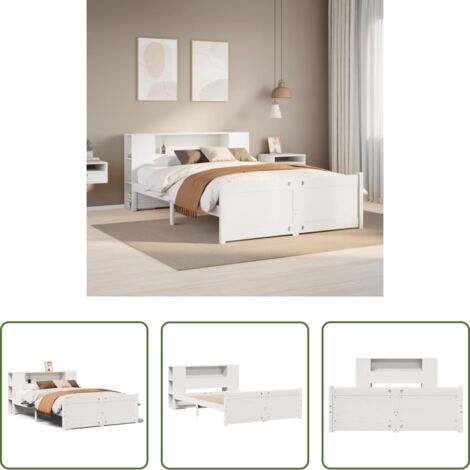 Letto con testiera -  Letto Libreria senza Materasso Bianco 160x200 cm Legno di Pino