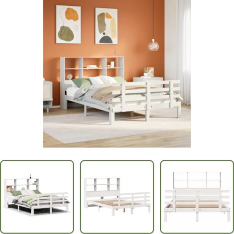 Letto con testiera -  Letto Libreria senza Materasso Bianco 160x200 cm Legno di Pino