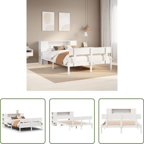 Letto con testiera -  Letto Libreria senza Materasso Bianco 160x200 cm Legno di Pino