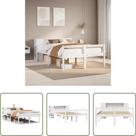 Letto con testiera -  Letto Libreria senza Materasso Bianco 160x200 cm Legno di Pino