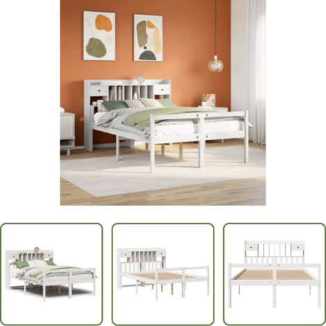 Letto con testiera -  Letto Libreria senza Materasso Bianco 160x200 cm Legno di Pino