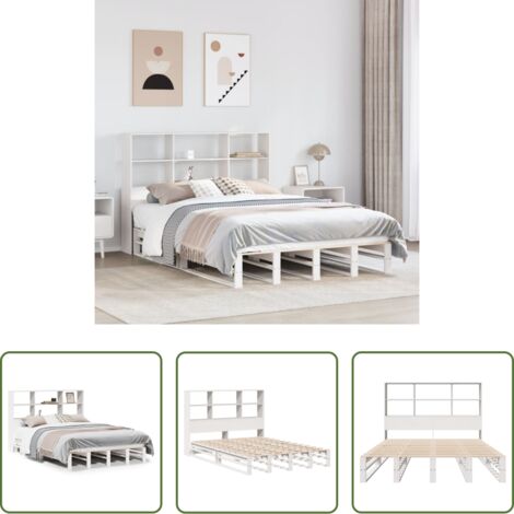 Letto con testiera -  Letto Libreria senza Materasso Bianco 160x200 cm Legno Massello
