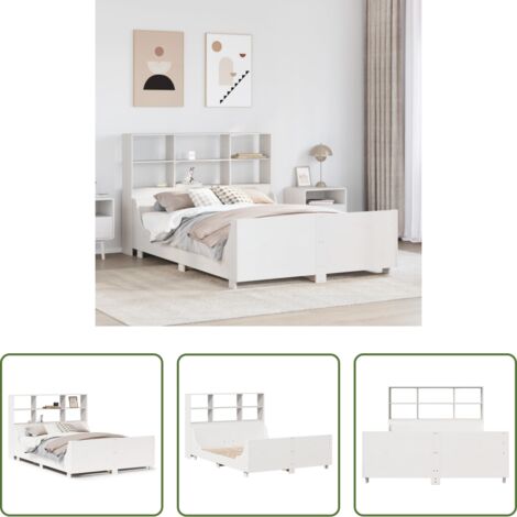 Letto con testiera -  Letto Libreria senza Materasso Bianco 160x200 cm Legno Massello